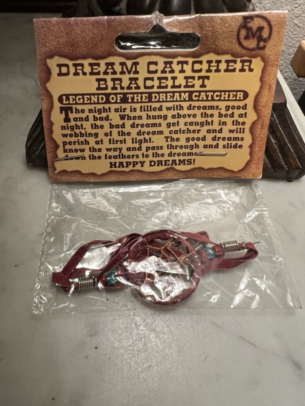 Dream Catcher Bracelet - Burgundy with Teal Beads
